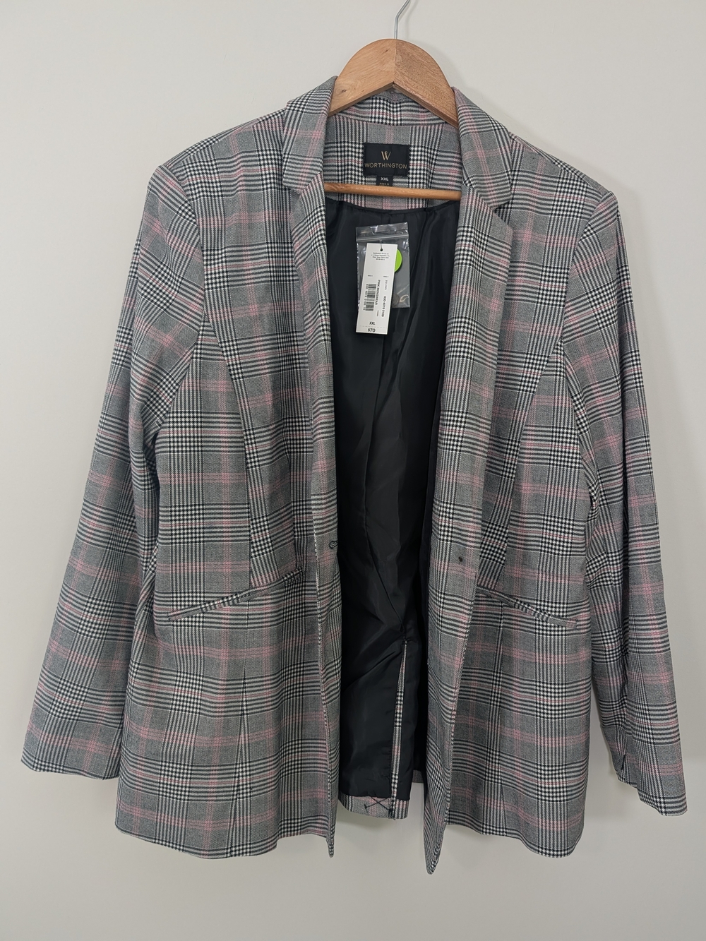 Worthington XXL Plaid Blazer NWT Pink Gray Black Menswear Inspired - Picture 5 of 10